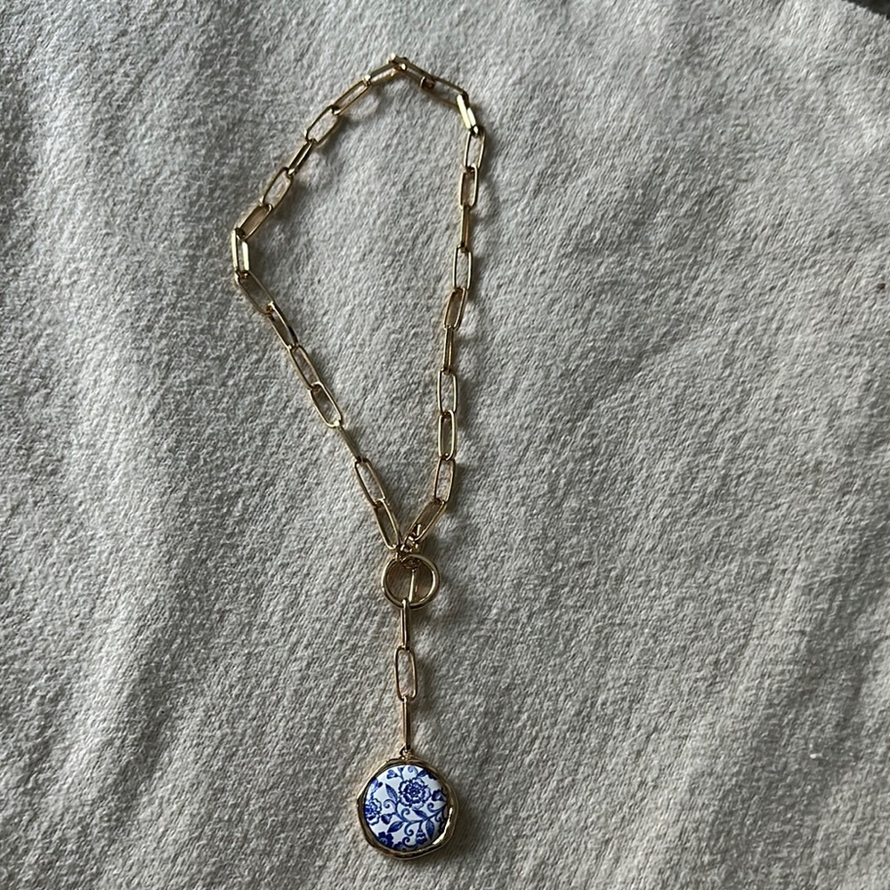 Gold and Blue Pendant Necklace